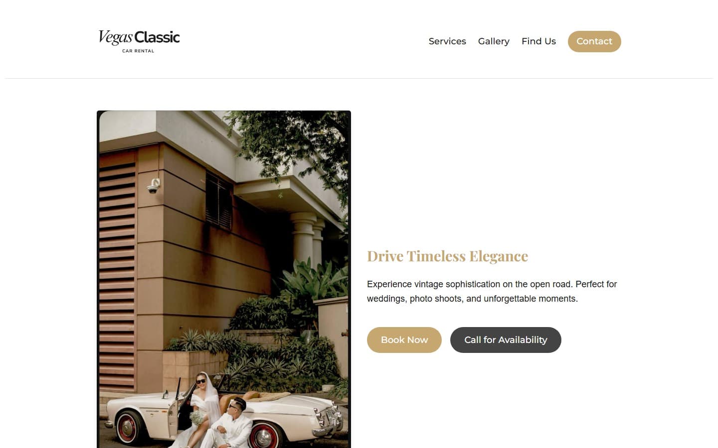 Vegas Classic Car Rentals website